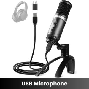 USB Microphone, FFUNX Computer Cardioid Condenser PC Gaming Mic with Tripod Stand